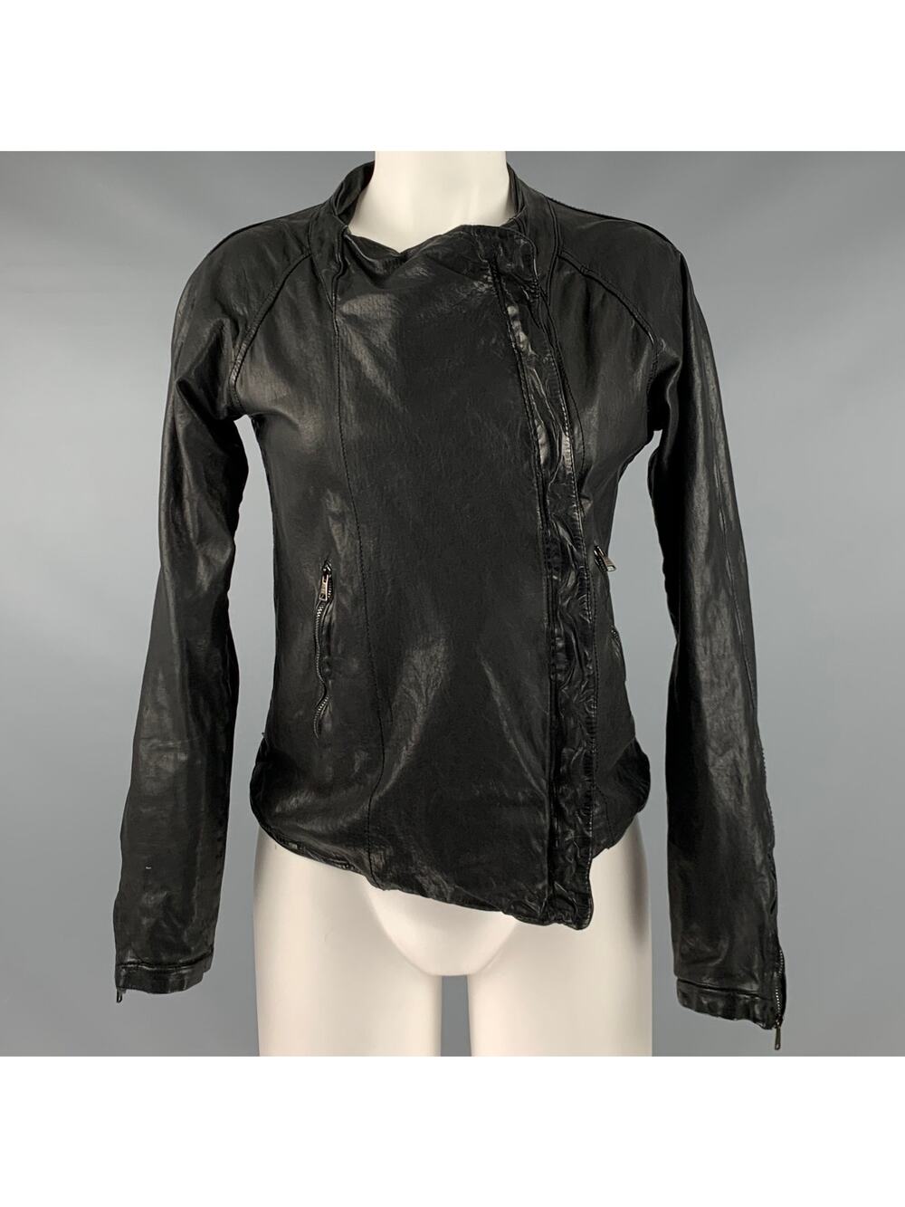 GIORGIO BRATO Size 6 Black Leather Zip Up Jacket (Outdoor)